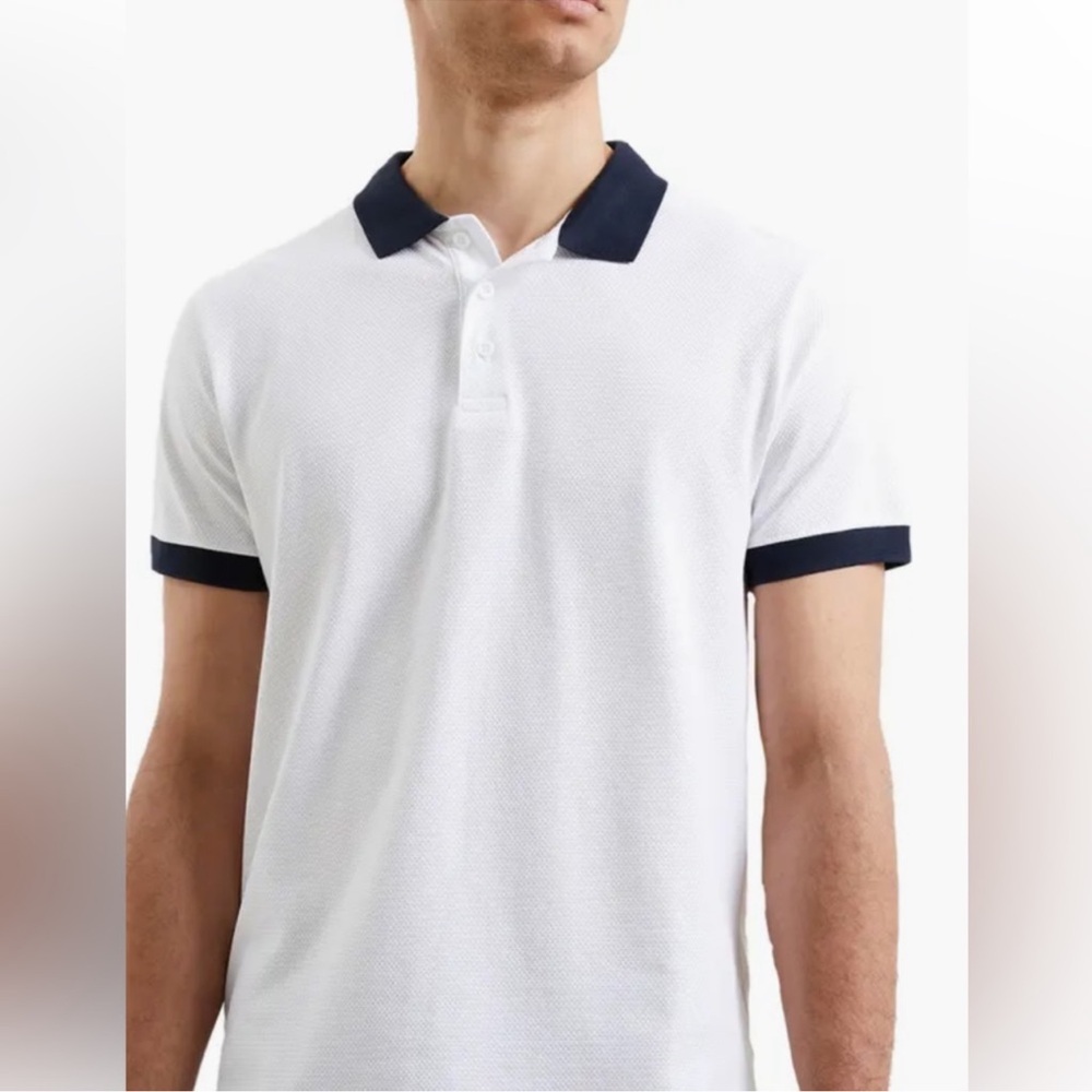 French Connection Men's White Polo Shirt with navy Accents